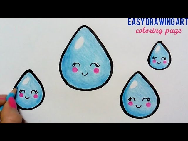 How to draw cute rain drops coloring page for kids rainy season easy drawing