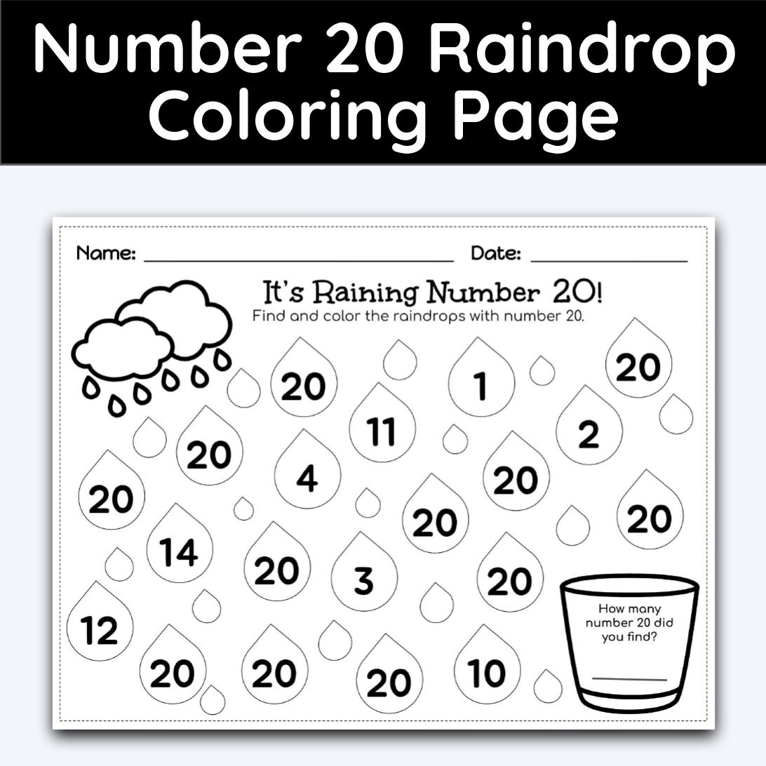 Number raindrop coloring page