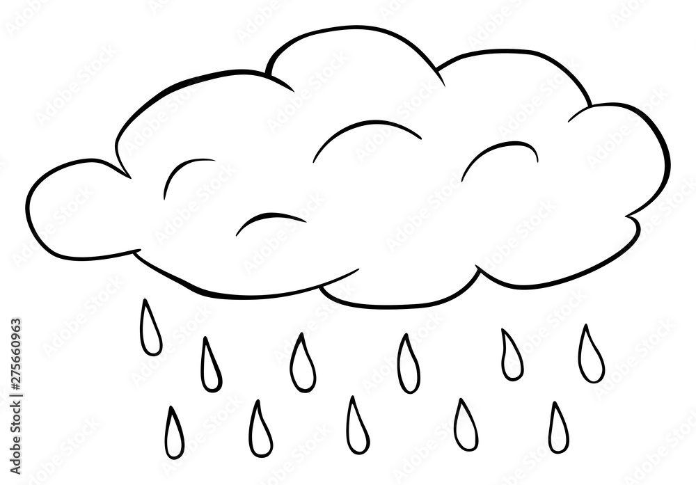 Cloud with rain drops clipart vector water drops outline illustration coloring book for children weather forecast vector