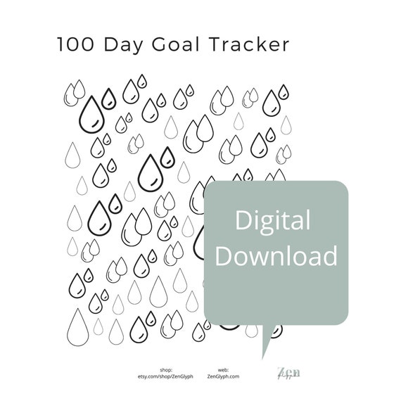 Day goal tracker rain drops digital download habit tracker pdf printable goal challenge coloring page instant download