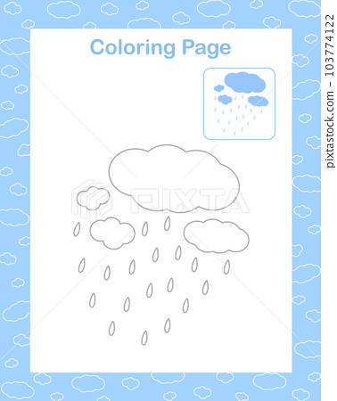 Cloud with rain drops simple cartoon coloring