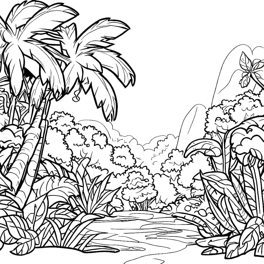 A beautiful jungle coloring page