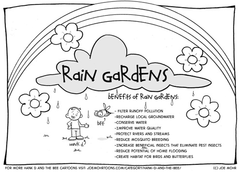 Hank d and the bee rain garden coloring sheet â cartoons by joe mohr