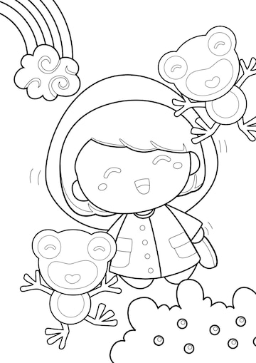 Premium vector kids and rain theme coloring pages a for kids and adult