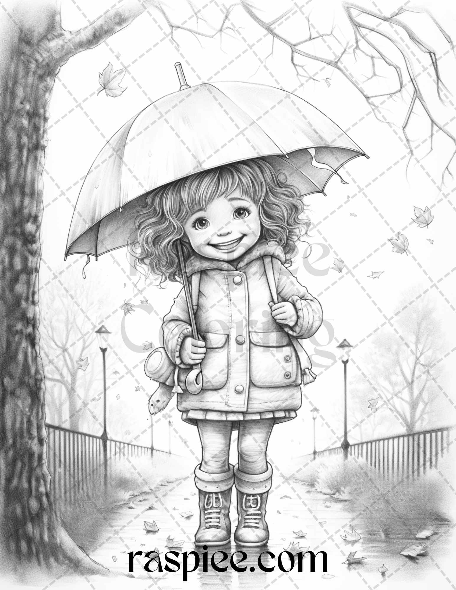 Rainy autumn day grayscale coloring pages printable for adults and â coloring