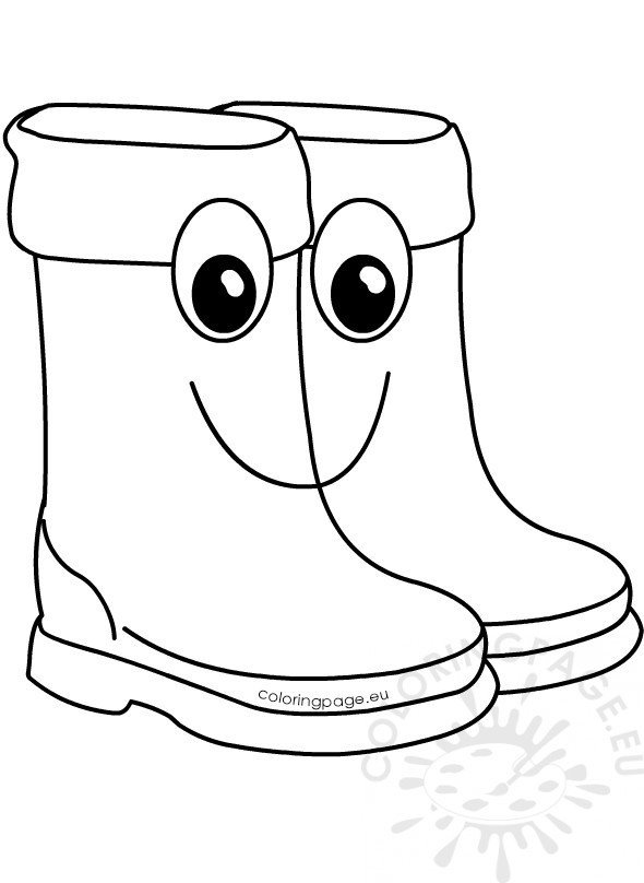 Clipart cute rain boots cartoon coloring page