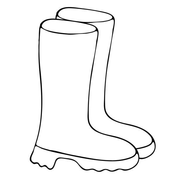 Rubber boots from autumn rain vector element doodles coloring book stock illustration