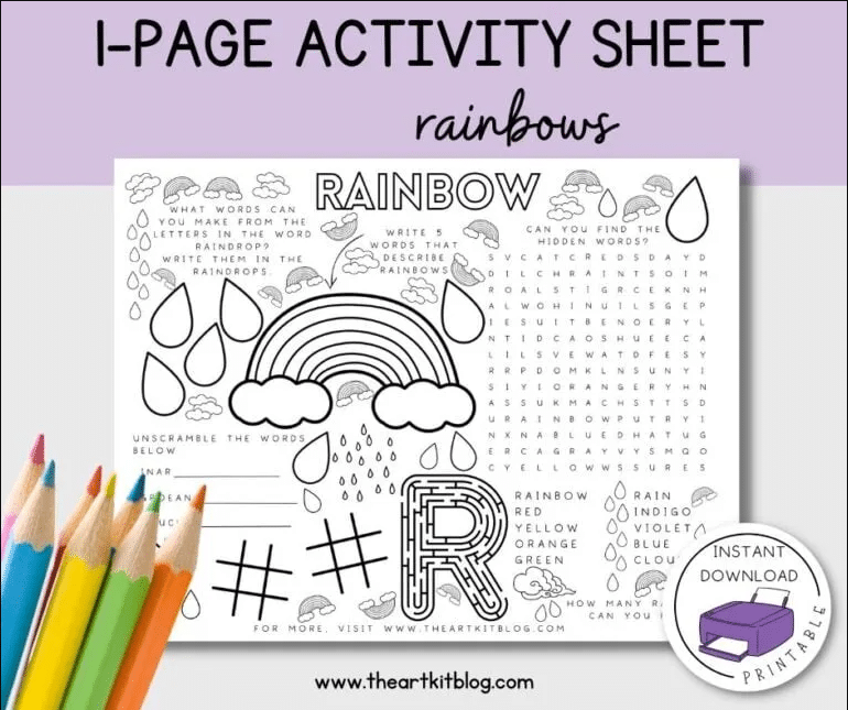 Rainbow activity worksheet free homeschool deals