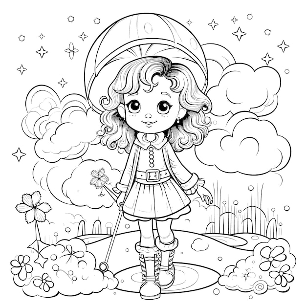 Premium vector kids coloring page black and white coloring page for kids and adults line art simple cartoon style happy cute and funny