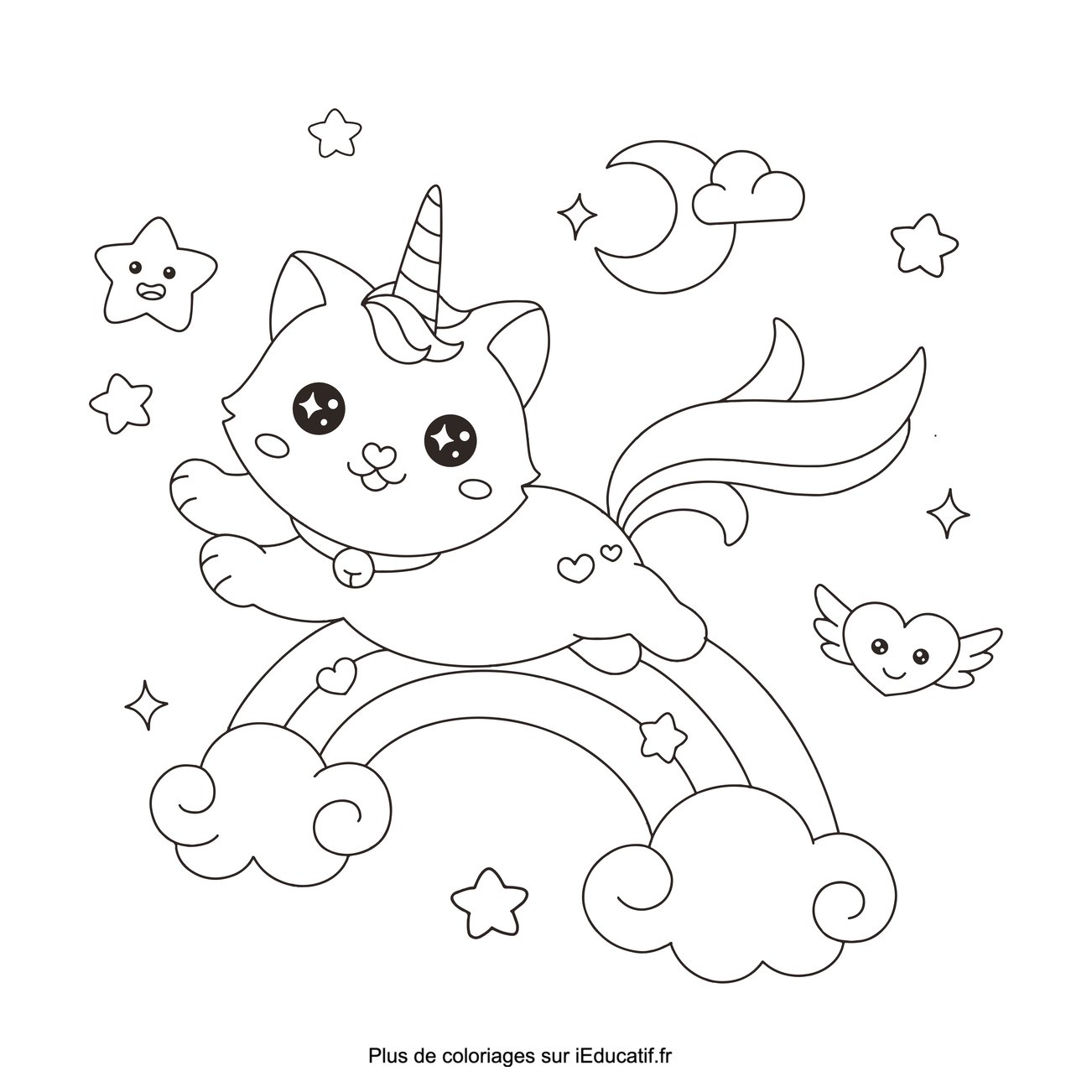 Rainbow cat coloring page