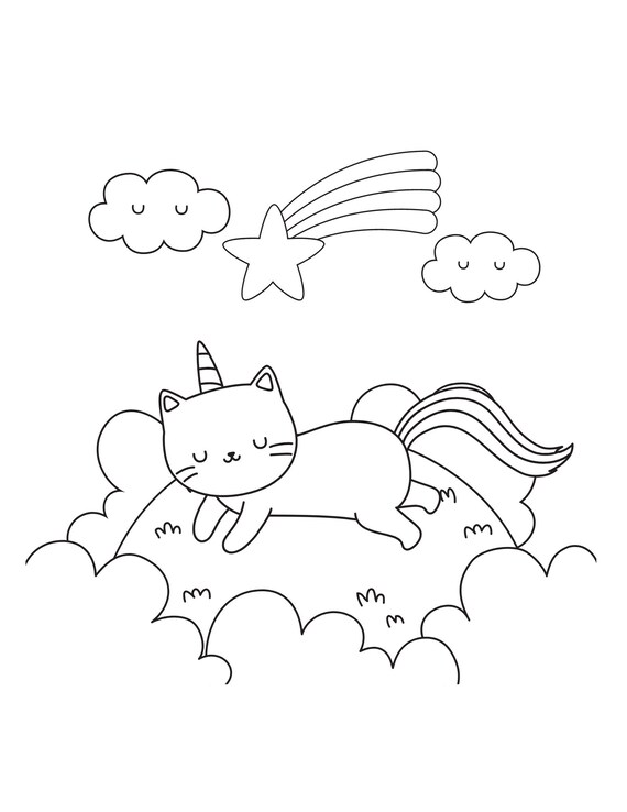 Unicorn cat coloring pages for kids ages pages digital download