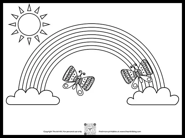 Free printable butterflies dancing over the rainbow coloring page â the art kit