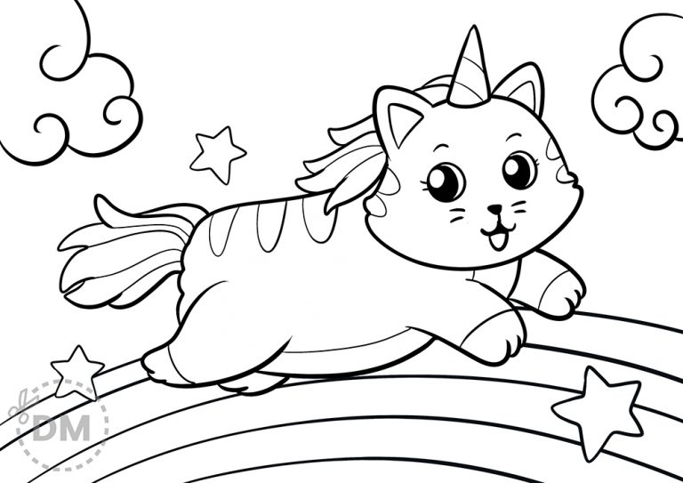 Caticorn coloring page for kids and cat lovers