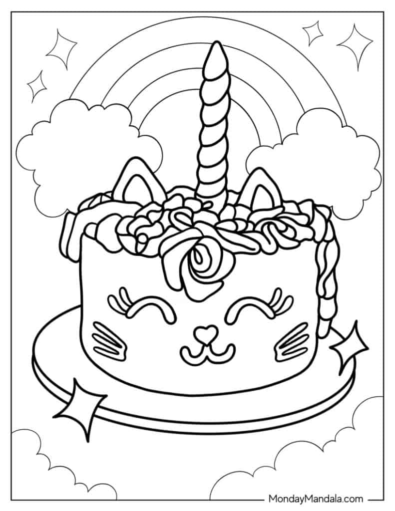 Unicorn cat coloring pages free pdf printables