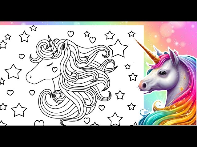 Colorful rainbow unicorn coloring page agical unicorn hearts coloring book page