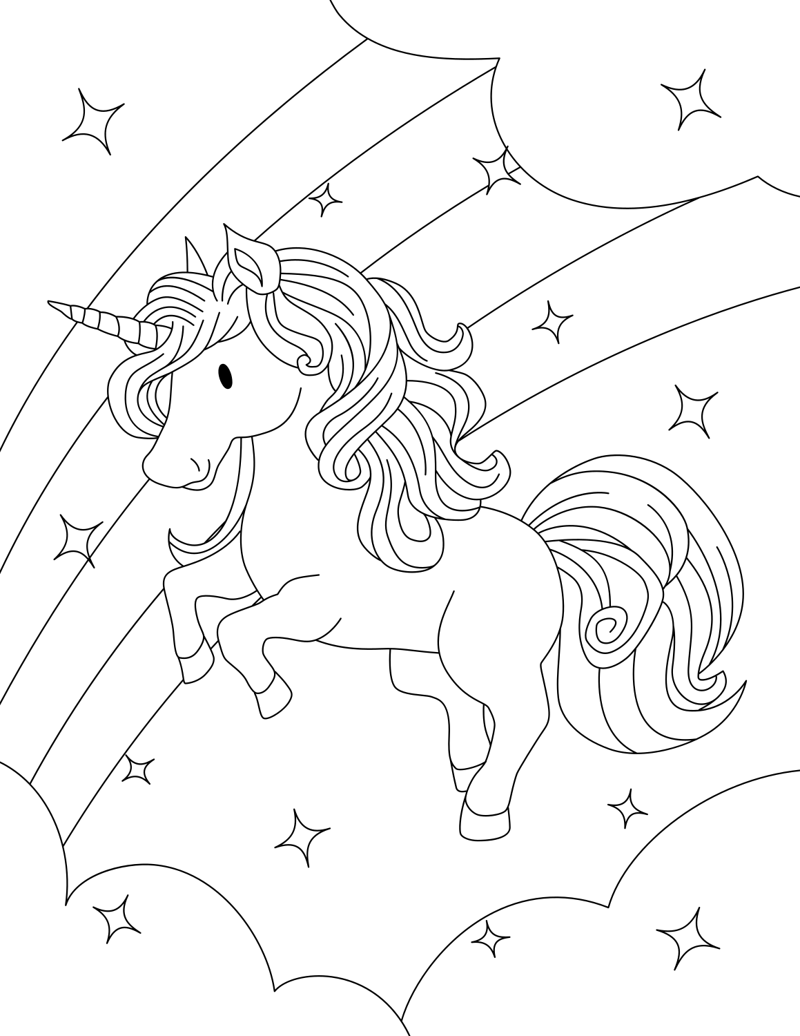 Cute unicorn coloring page