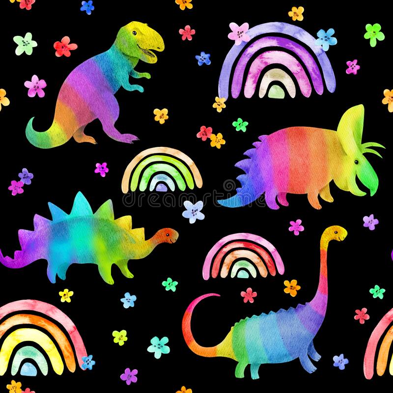 Cute Dinosaur Unicorn Seamless Pattern Cartoon Drawing With Pastel
