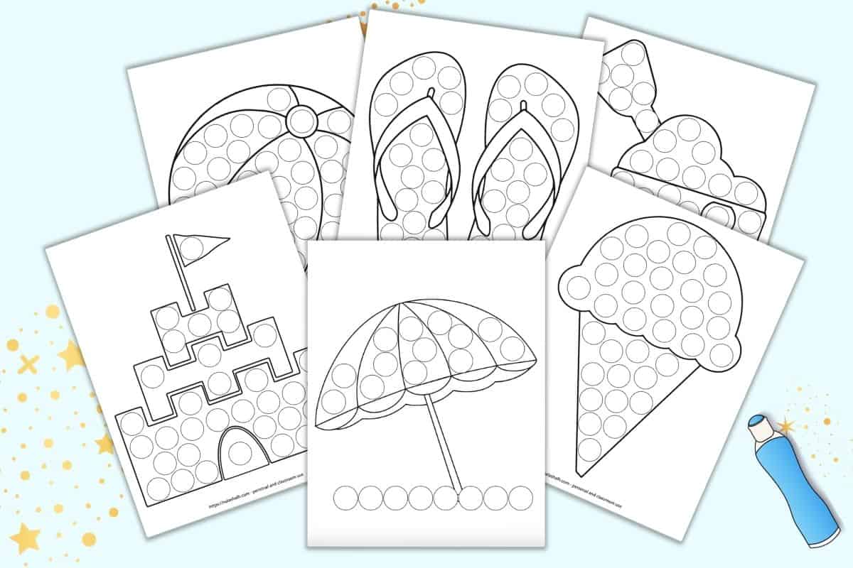 Free printable summer dot marker coloring pages
