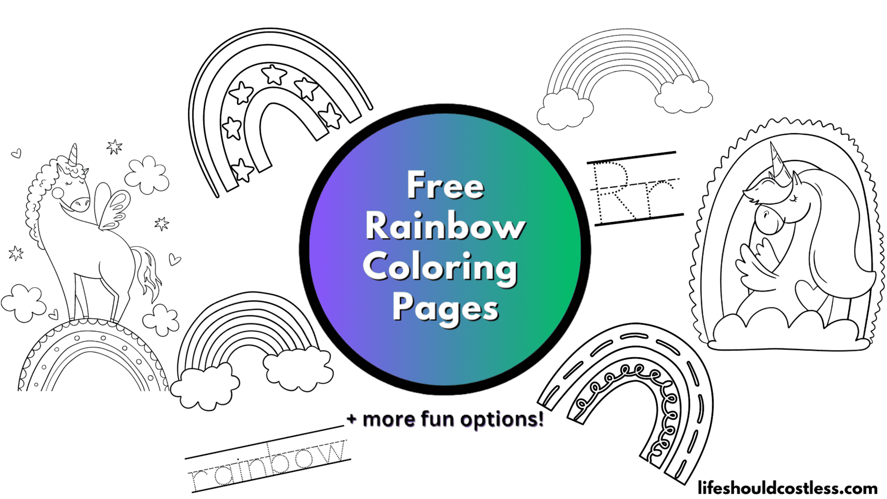 Rainbow coloring pages free printable pdf templates