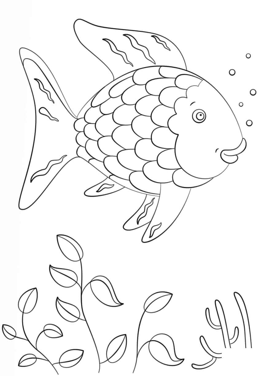 Rainbow fish with coral coloring page