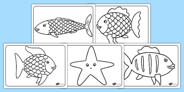 Rainbow fish colouring pages free teaching resources