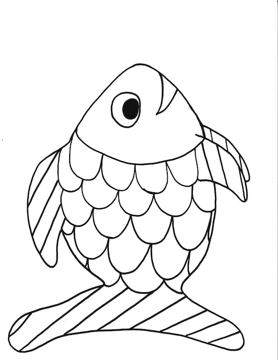 Rainbow fish printable coloring pagefishprintablekidscoloringinstant download blackwhitearthandmadehand drawn cartoon download now