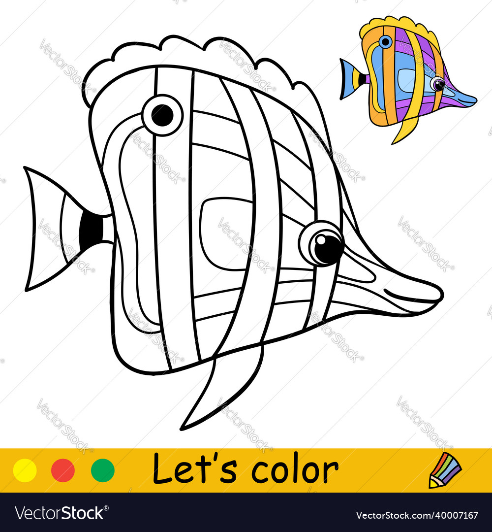 Tropical rainbow fish coloring book for preschool vector image