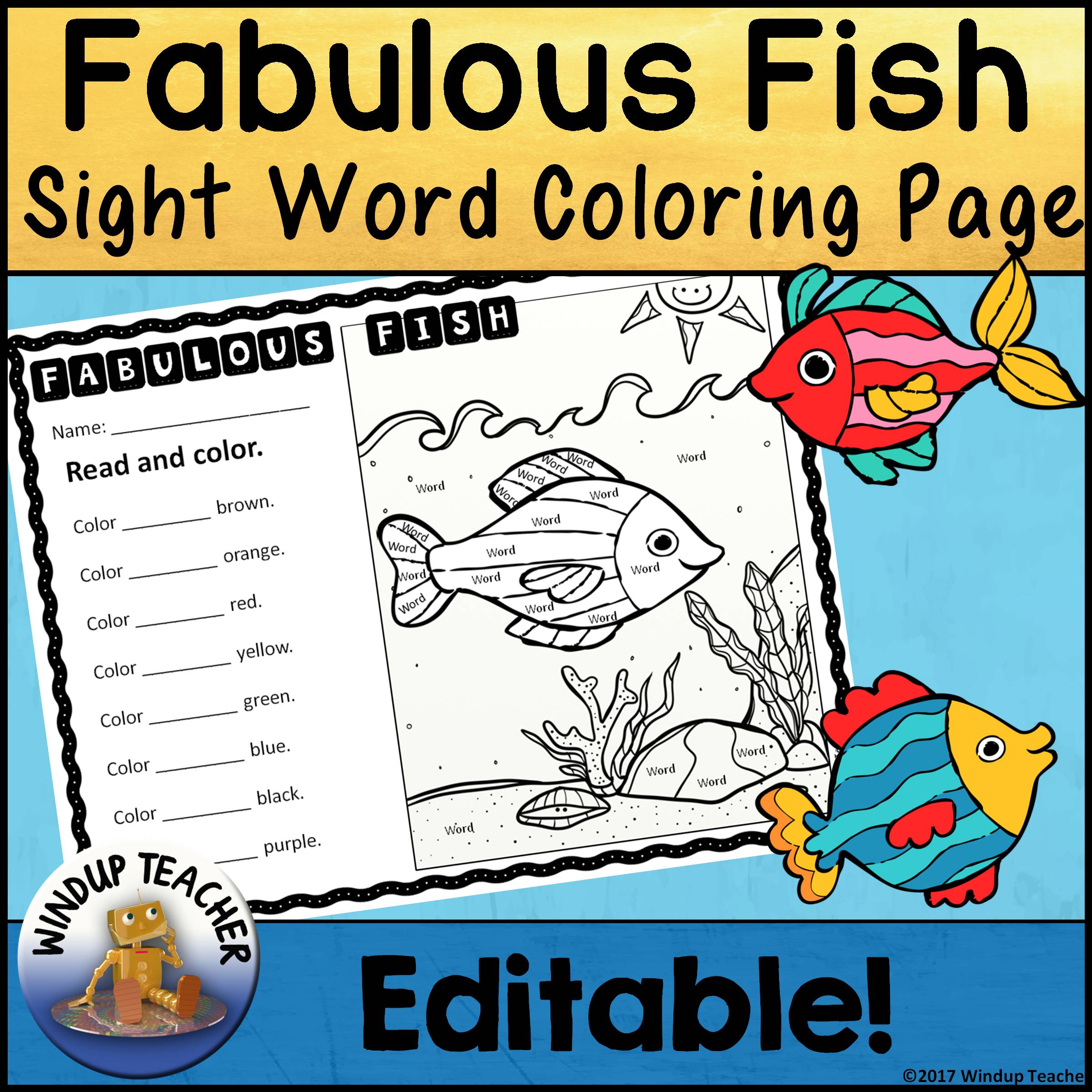 Fabulous fish color the word activity sheet