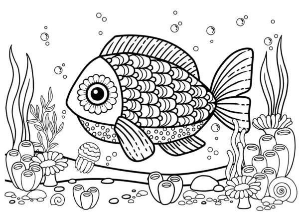 Fish coloring pages vector images