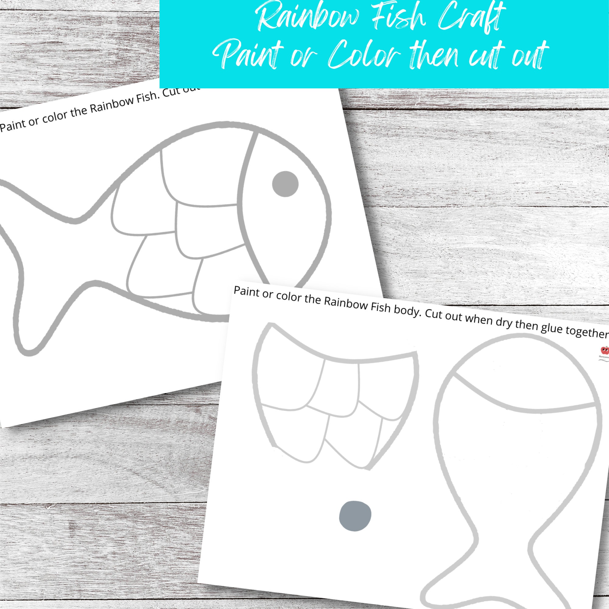 Rainbow fish craft scissor skills rainbow fish painting activity instant download