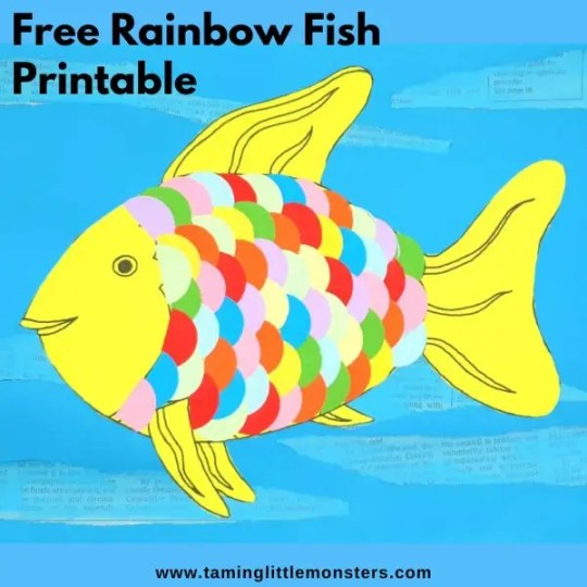 Free rainbow fish printable template for kids