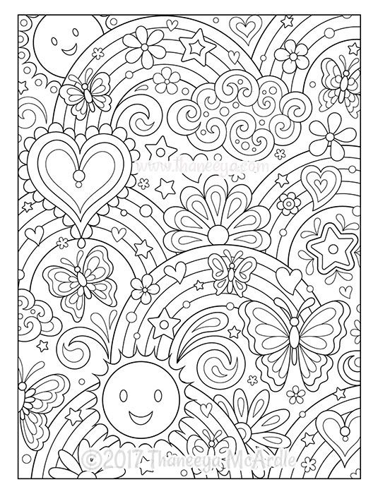 Hearts and rainbows coloring page by thaneeya mcardle abstract coloring pages mandala coloring pages coloring pages