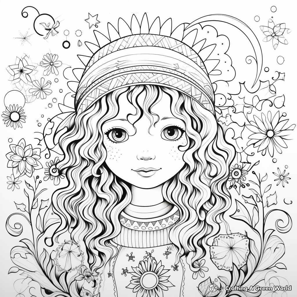 Boho rainbow coloring pages