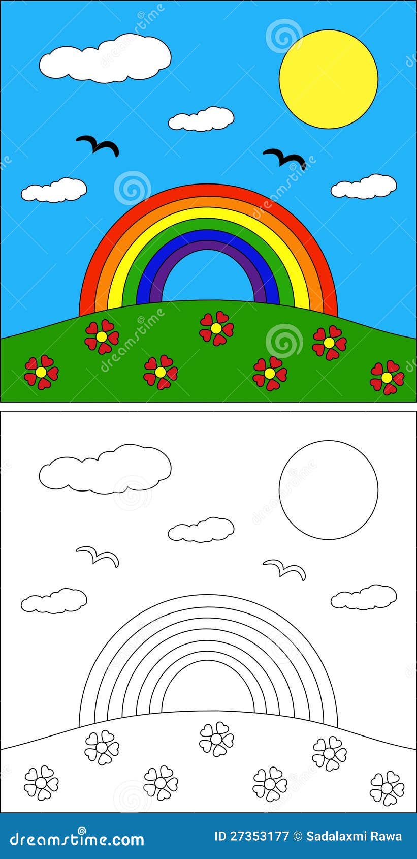 Rainbow coloring page stock vector illustration of blue