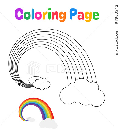 Coloring page with rainbow for kids