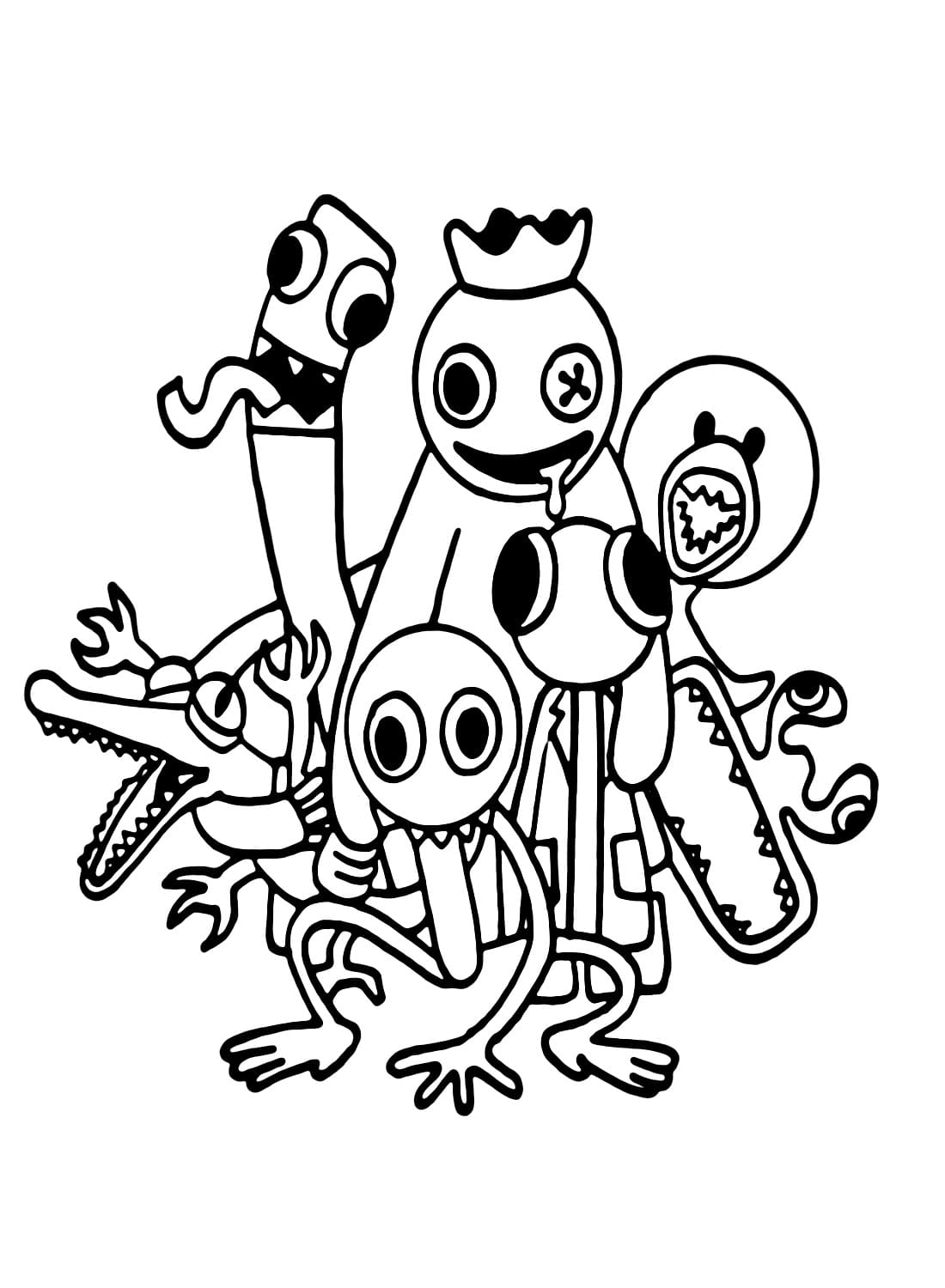 Characters in rainbow friends coloring page