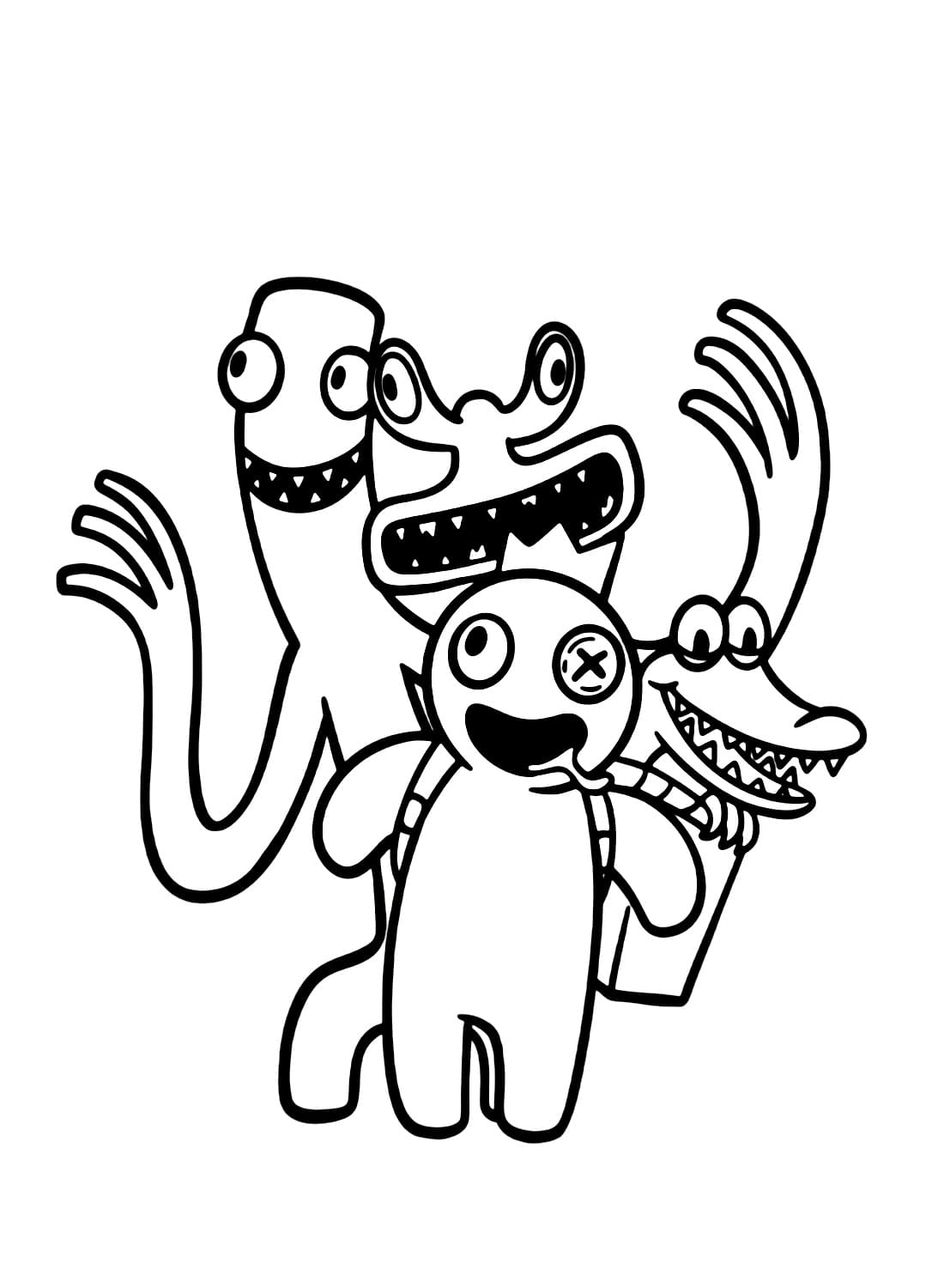 Rainbow friends characters coloring page
