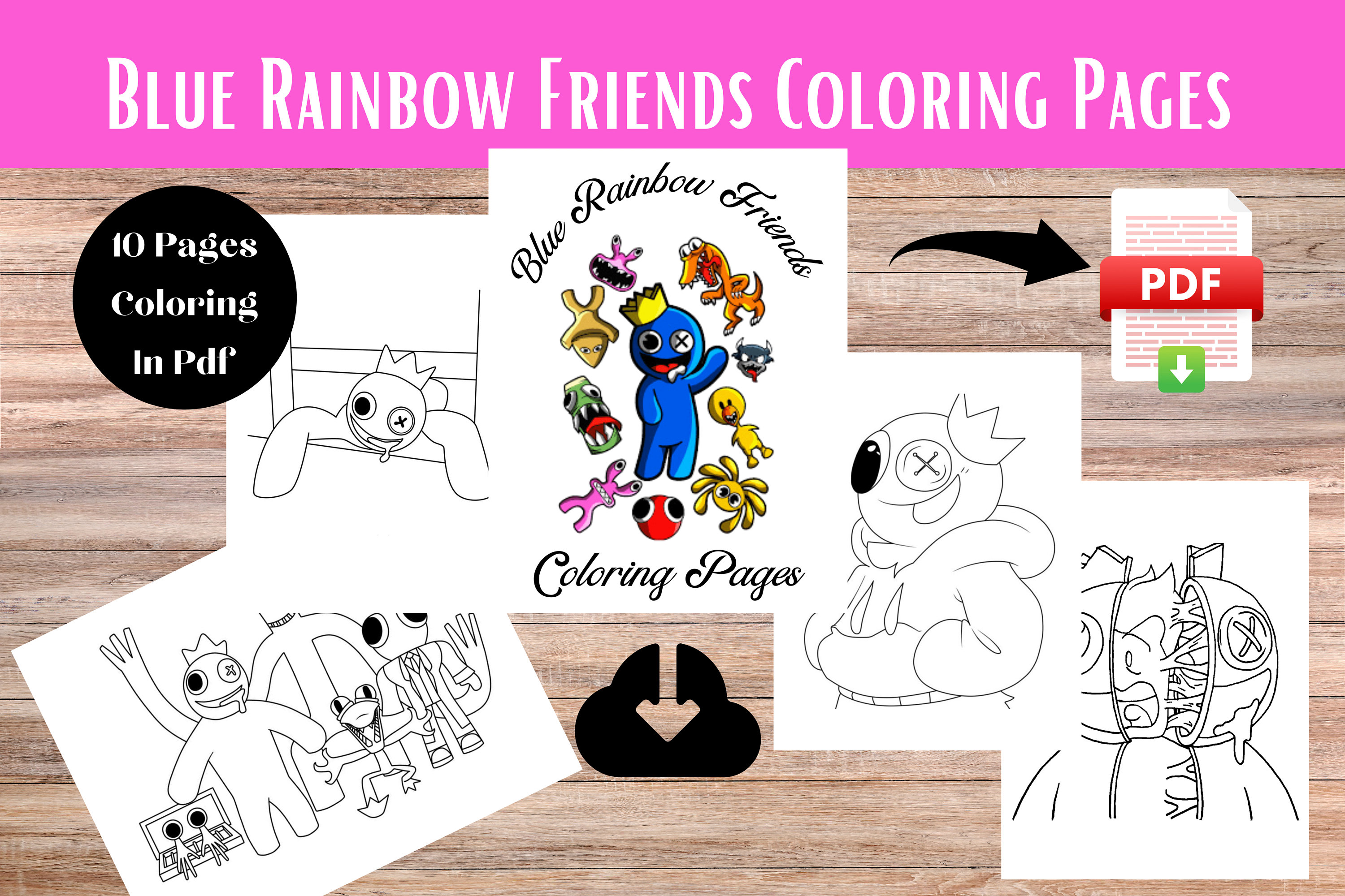 Blue rainbow friends coloring pages printable kids coloring sheets cute animal characters instant download educational activity