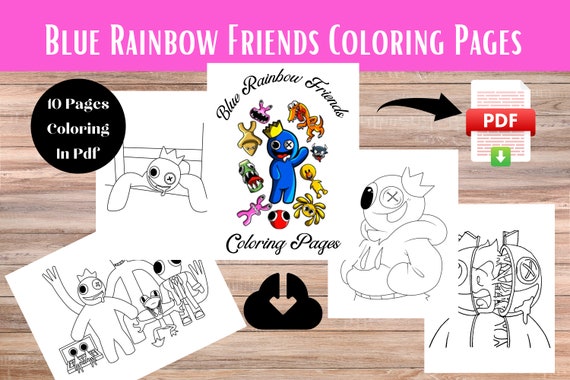 Blue rainbow friends coloring pages printable kids coloring sheets cute animal characters instant download educational activity instant download