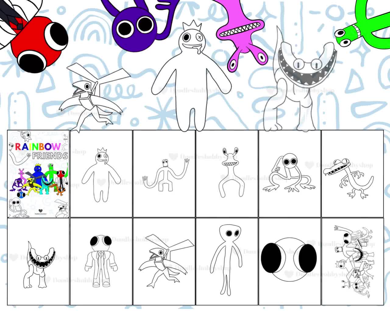 Rainbow friends roblox coloring pages pdf digital download home print ðasy to use digital coloring pages for kids