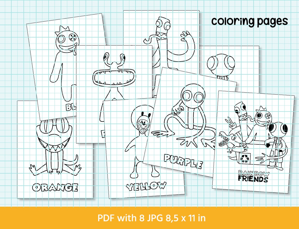 Coloring pages rainbow friends coloring pages home print ðasy to use pdf digital coloring pages for kids
