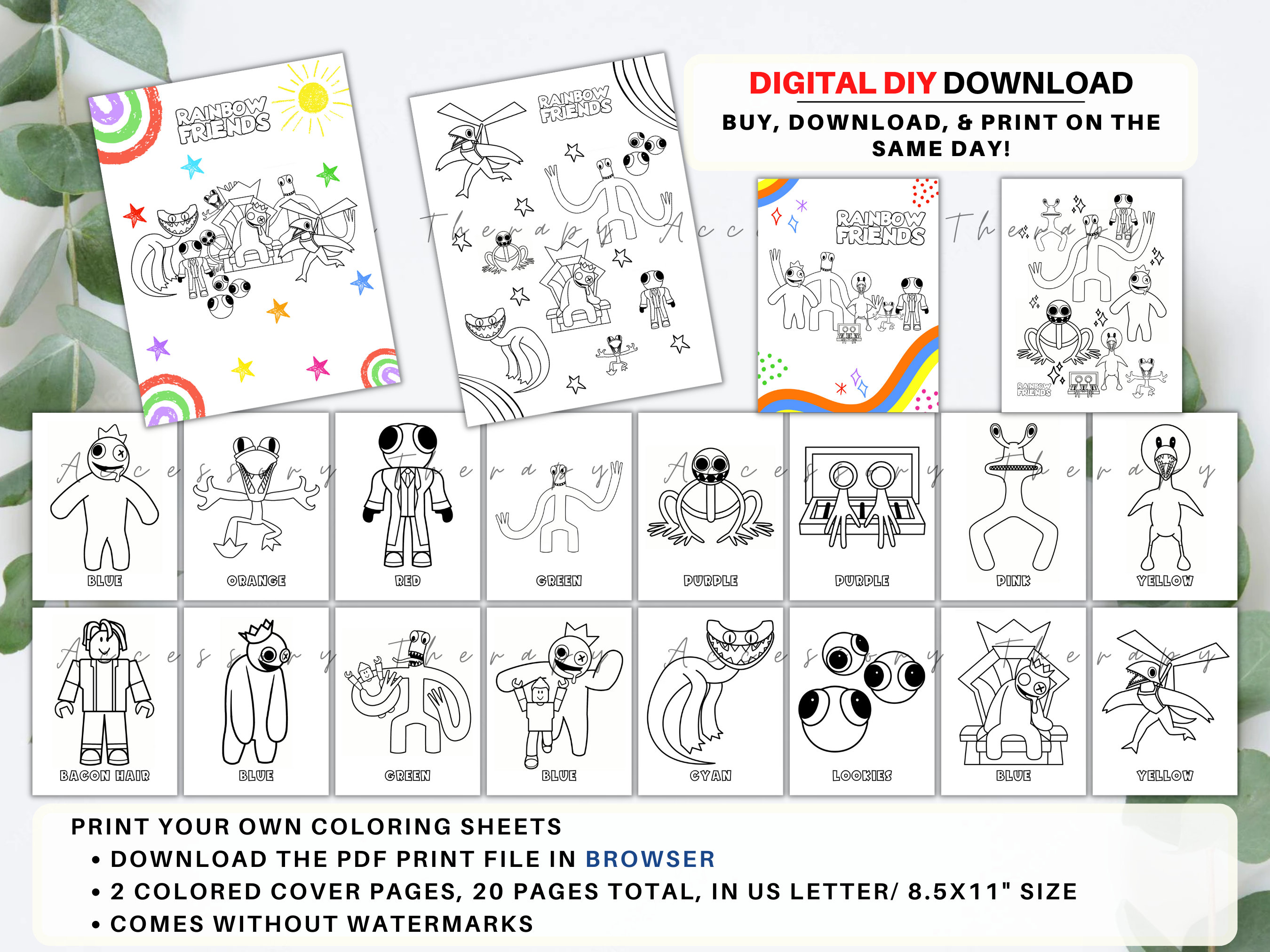 Updated latest chapter rainbow friends diy print your own coloring sheets booklet book coloring pages drawing digital download