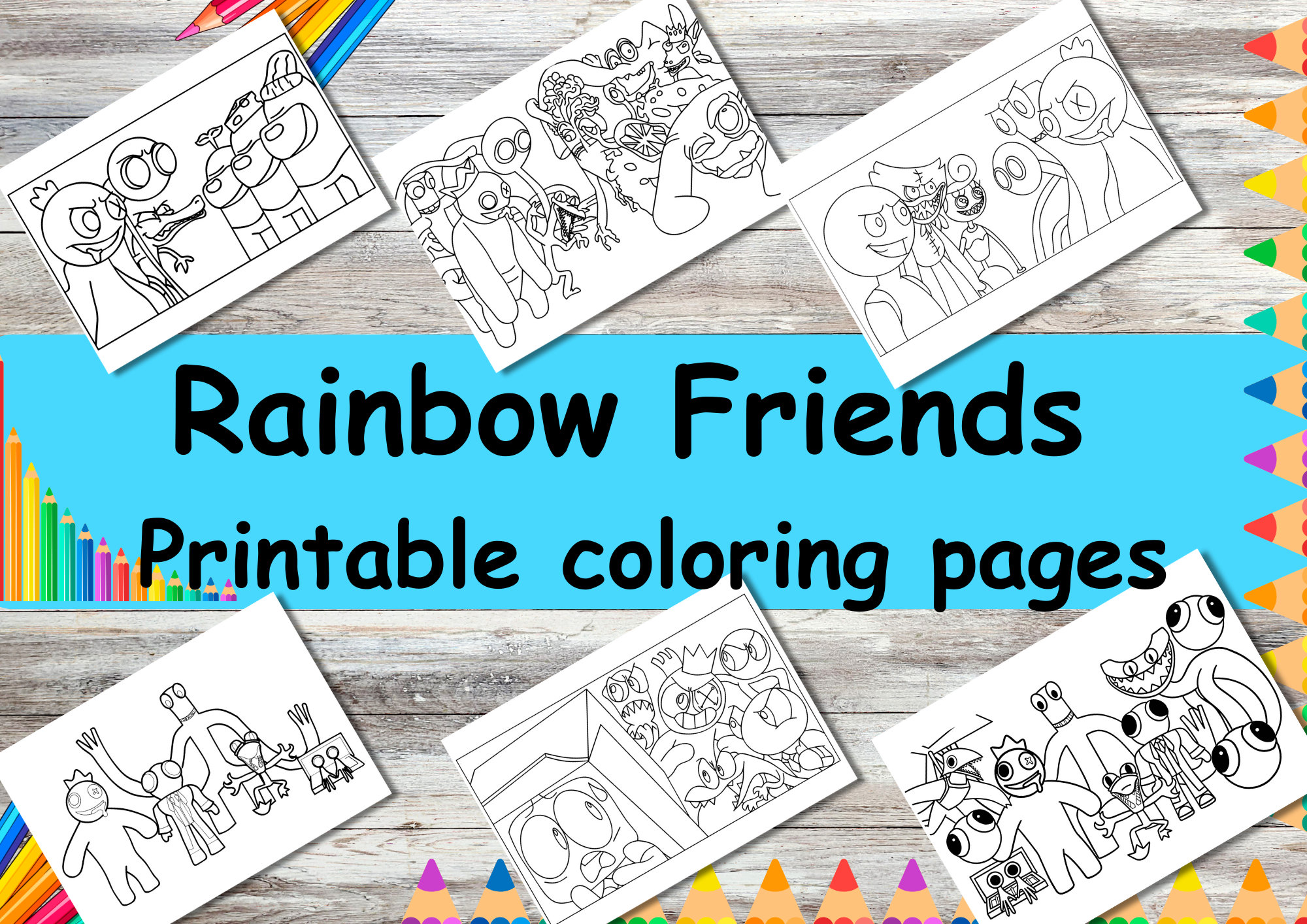 Rainbow friends coloring page instant download coloring pages kids coloring page cartoon coloring page kids activity download now