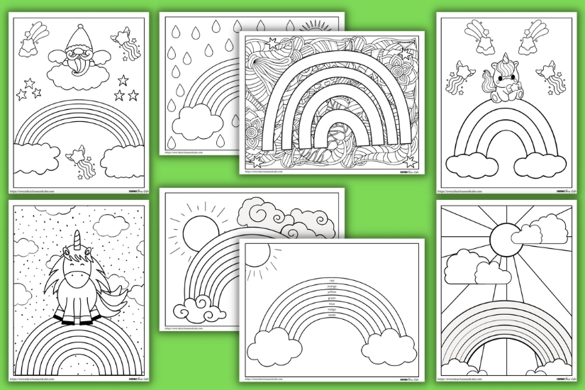 Free printable rainbow coloring pages