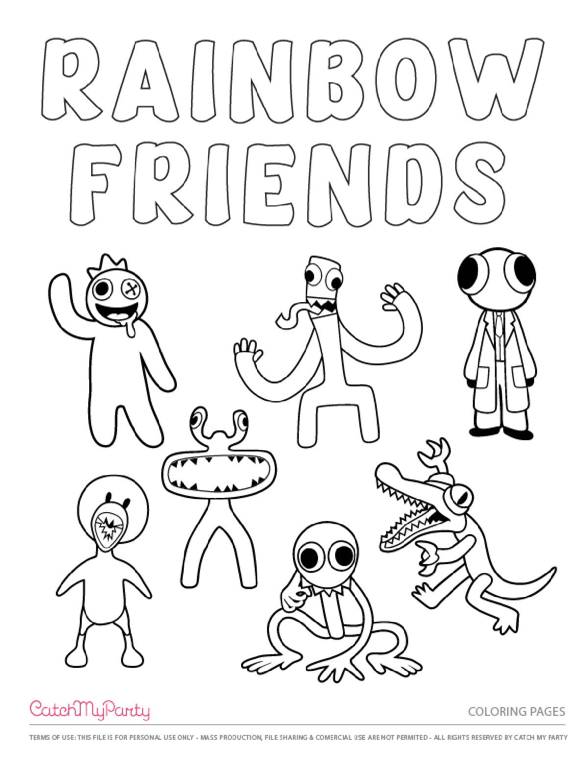 Free rainbow friends party printables coloring pages coloring pages drawings of friends rainbow