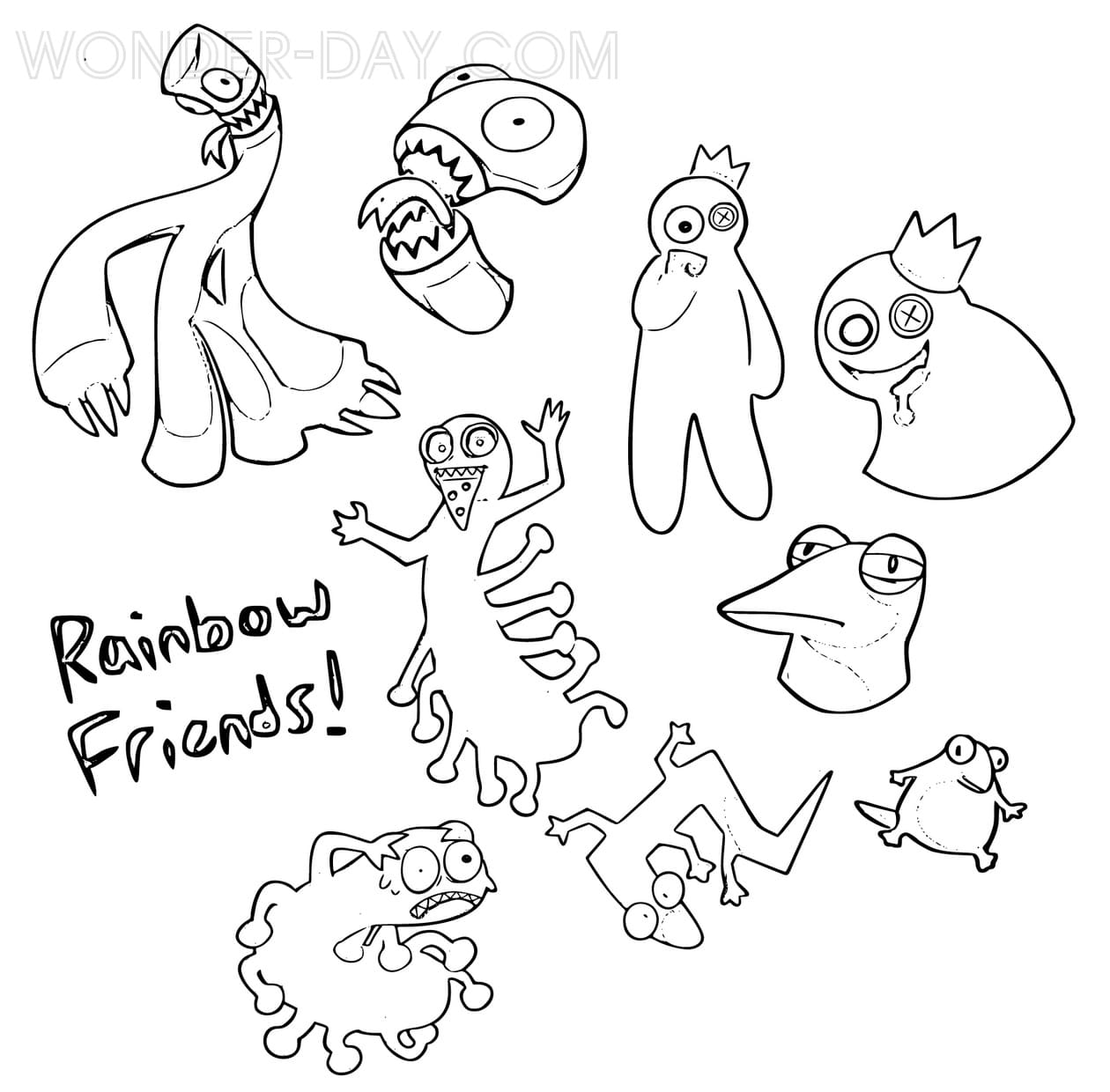 Rainbow friends coloring pages print and color