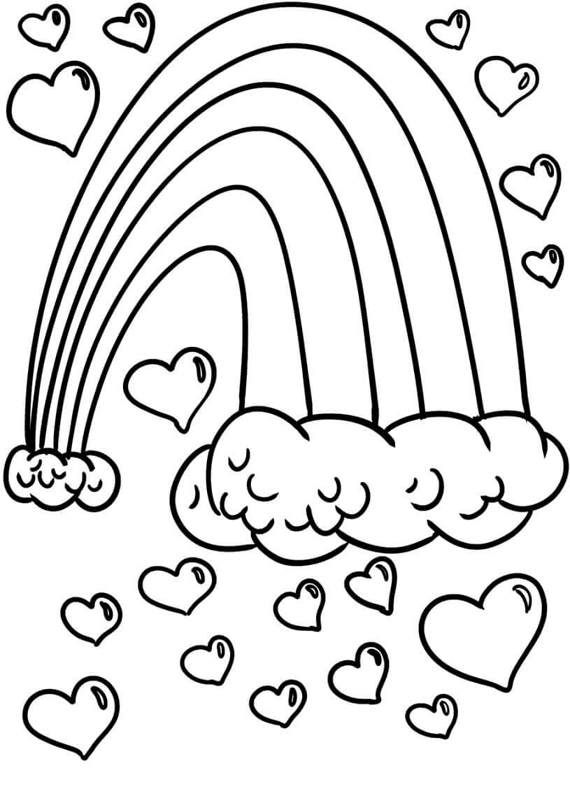 Rainbow with hearts coloring page