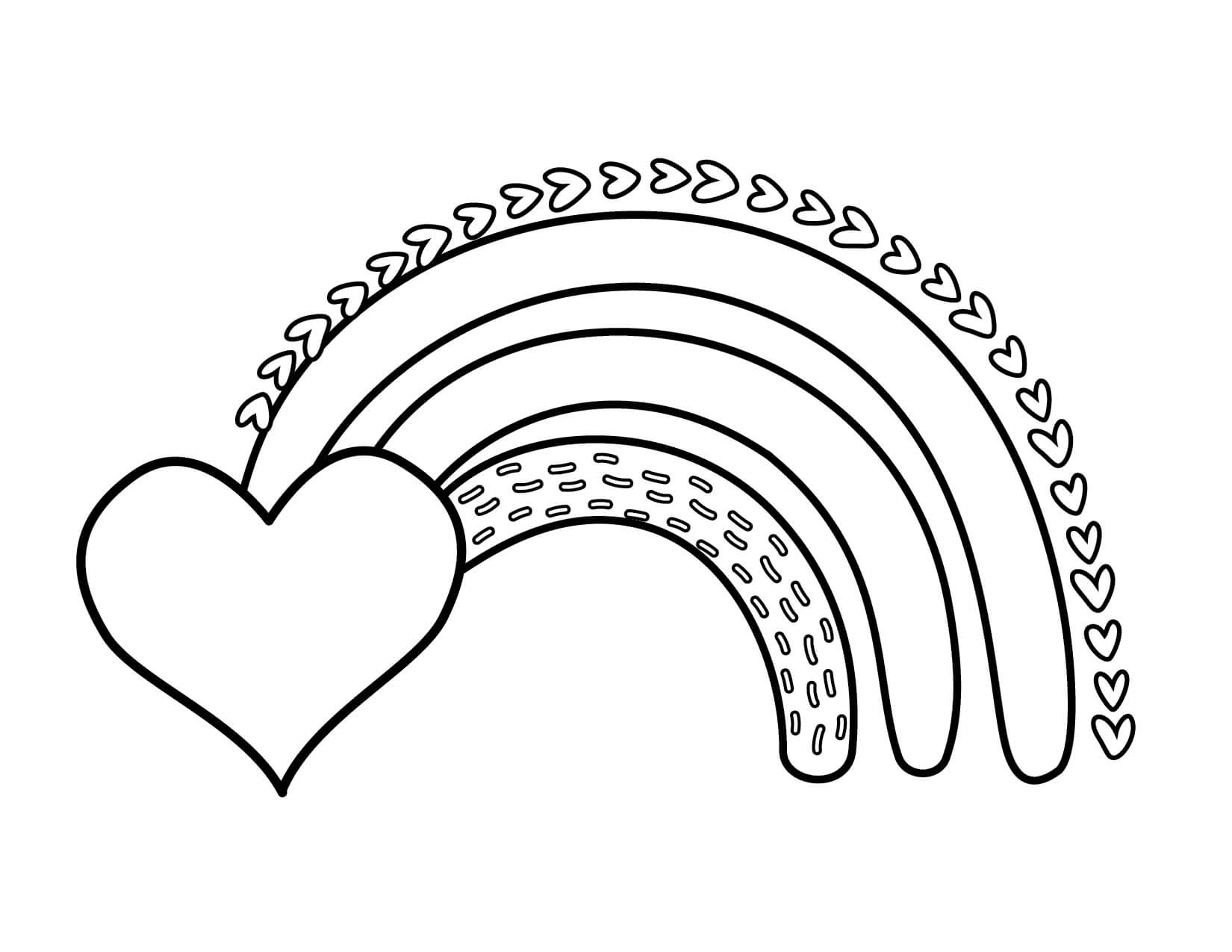 Rainbow with a heart coloring page