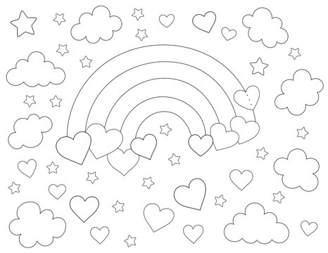 Hearts and rainbow coloring page that you can print on standard x inch paper black and white illustration illustration