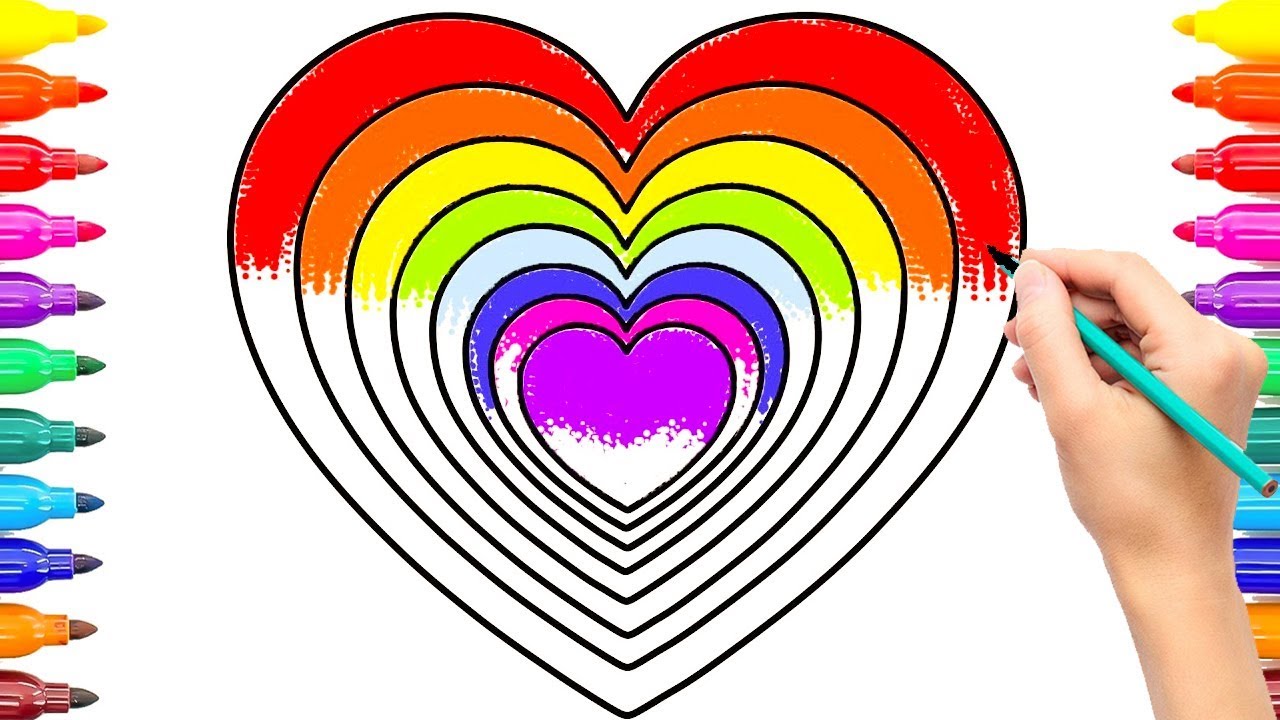 Draw rainbow hearts for baby rainbow heart coloring book heart coloring pages coloringpainting